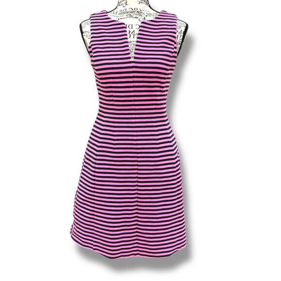 Lilly Pulitzer Size XS Brielle Barbie Pink Stripe Stretch Fit Flare Dress $188 - Picture 2 of 7